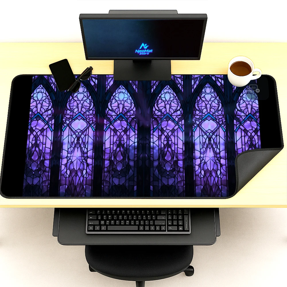 Gothic Mouse Pad Extended Extra Large Purple Stained Glass 1200x600mm Desk Mat 160x60cm Computer Accessories Stain Resistant