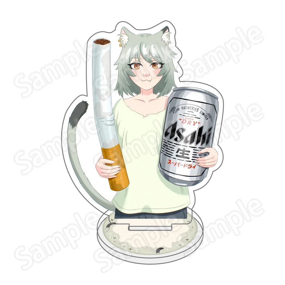 Anime Chainsmoker Cat Yani Neko Manga New 10cm Acrylic Standee keychain Funny Cat Girl Character Desktop Ornament Collection