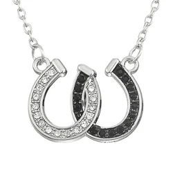 Rhinestone Double Horseshoe U Shape Clavicle Chain Necklace Crystal Horse Shoe Pendant Necklace For Women Gift Jewelry