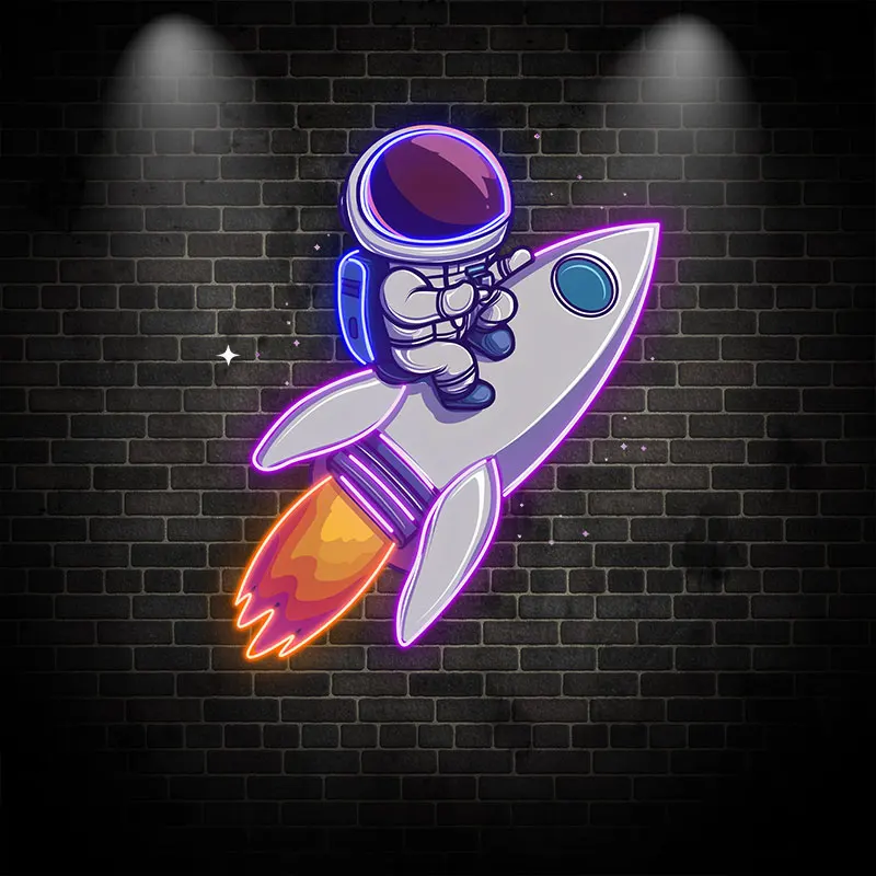 Astronaut Rocket Custom LED Neon Sign, Illuminated Night Light, Lighting Signage, LED Neon Acrylic Signs for Room Decoration