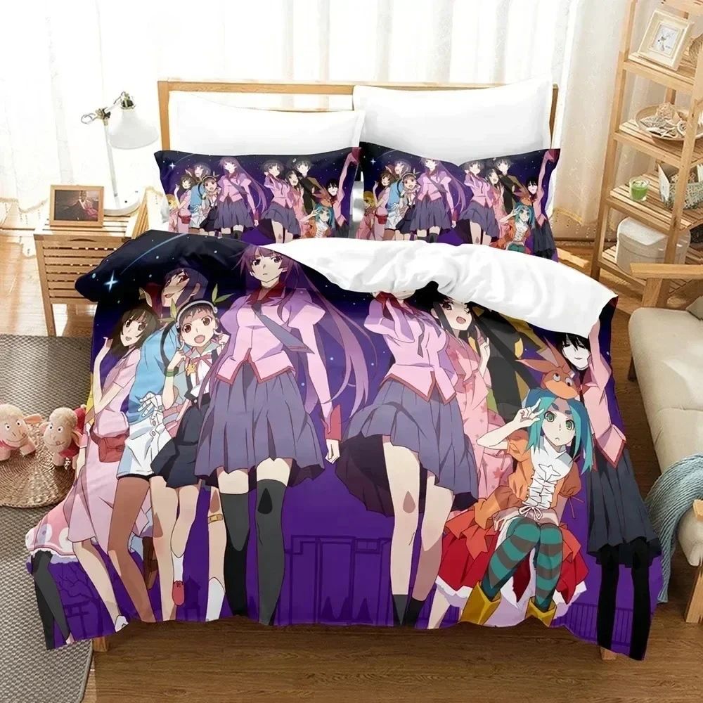 

3D Print Monogatari Series Araragi Koyomi Bedding Set Printed With Pillowcase Duvet Cover Soft Queen King Size Bedclothes Home
