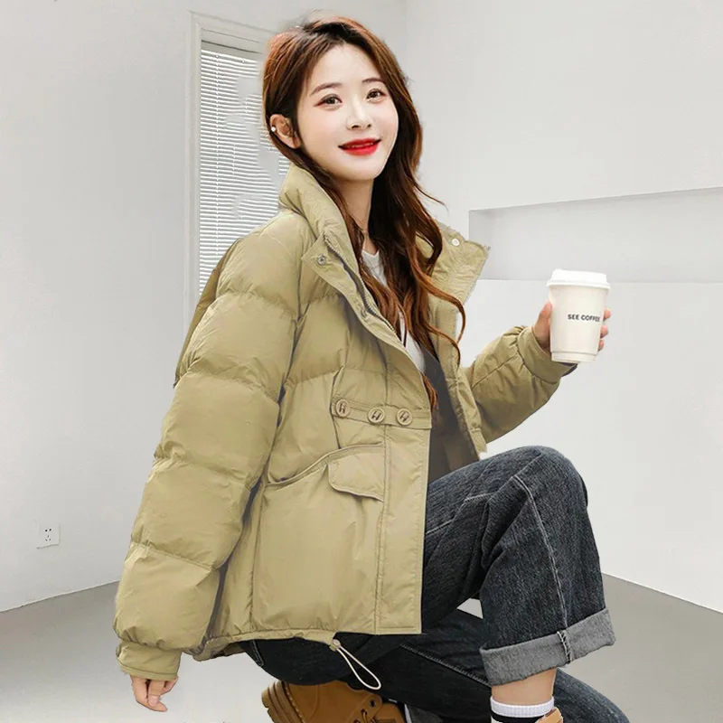 شتاء جديد المرأة فضفاضة تناسب بطة بيضاء أسفل سترة منفوخة ثلاثة أزرار الوقوف طوق معطف قصير دافئ عصري الترفيه نمط #1