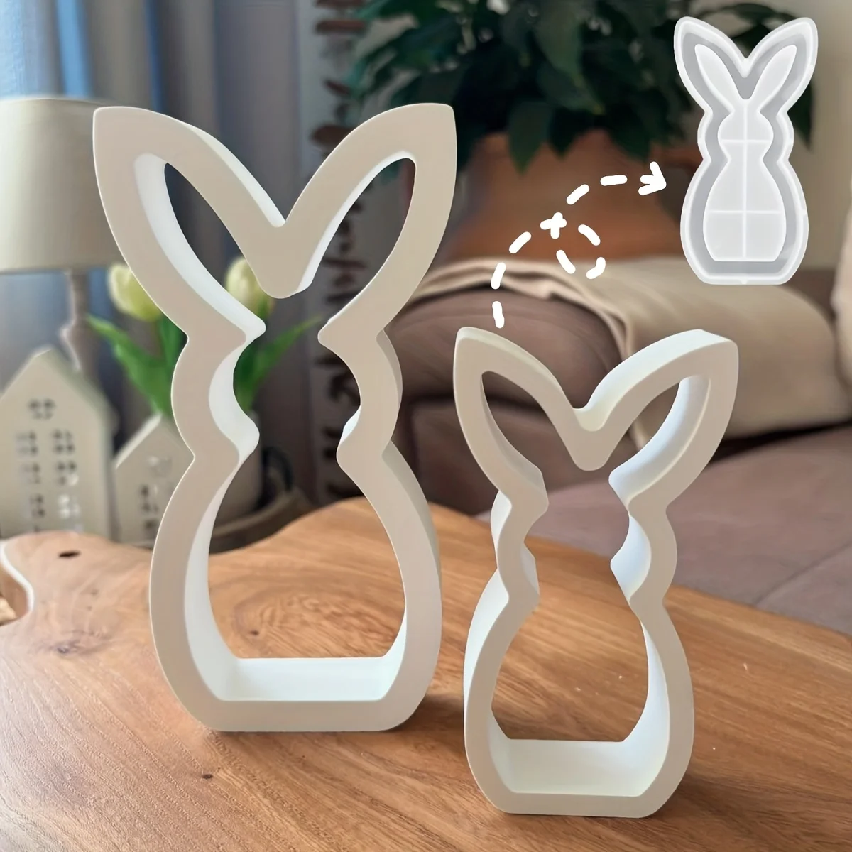 Resin Silicone Mold, double-sized long-ear hollowed-out rabbit silicone pouring mold. Simple rabbit ear contour.