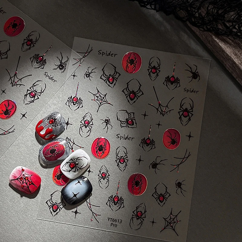 สติกเกอร์ติดเล็บลายฮาโลวีน ชุดดาร์กซีรีส์ ลายแมงมุม 3 มิติ สุดเท่ห์ สำหรับตกแต่งเล็บสาวๆ