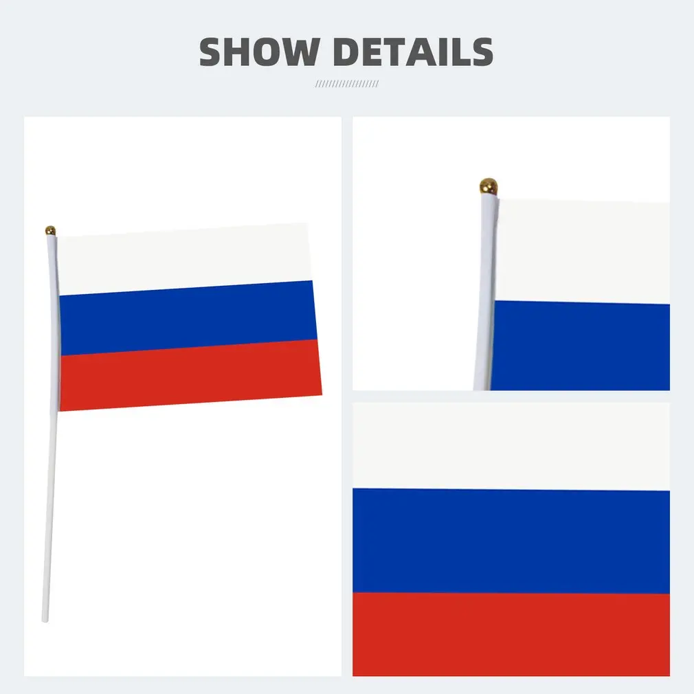 Russia Flag 14*21CM 2022 Russia CUP 10pcs Small Russian Flag the Hand National Flag with Pole Waving Flag