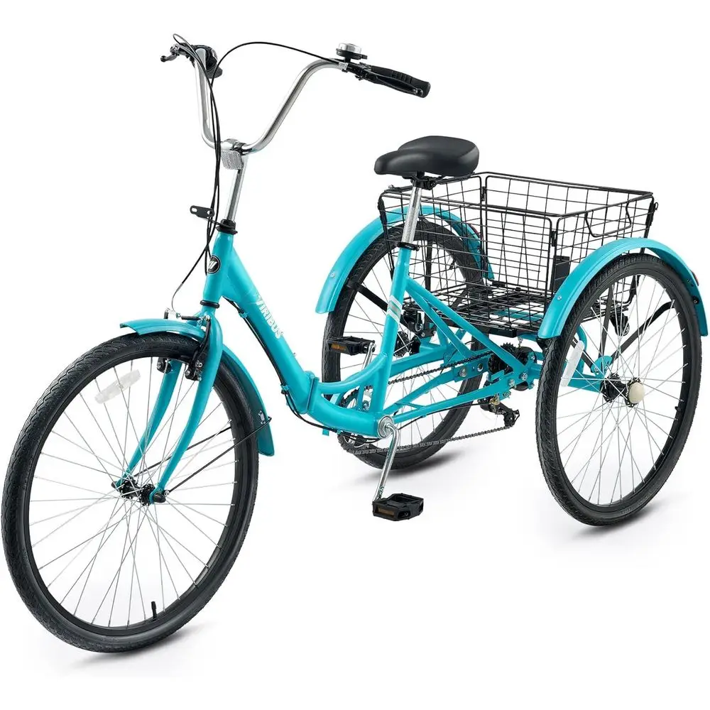 

7-Speed Adult Tricycle with Removable Basket, Suitable for Men and Women, 26 Inch, Collapsible Three-Wheeler Bike330 LB