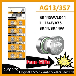 5-50 Uds baterías LR44 de alta capacidad L1154F AG13 SR44 A76 batería alcalina Premium 1,5 V pila de botón para calculadora