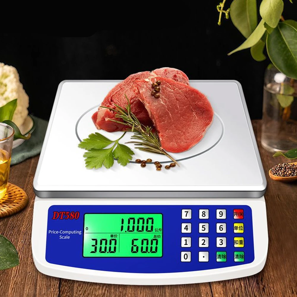 30kg/1g Large Digital Kitchen Scale with Tare Function Price Computing Scale Stainless Steel Counting Scale for Meat Vegetables