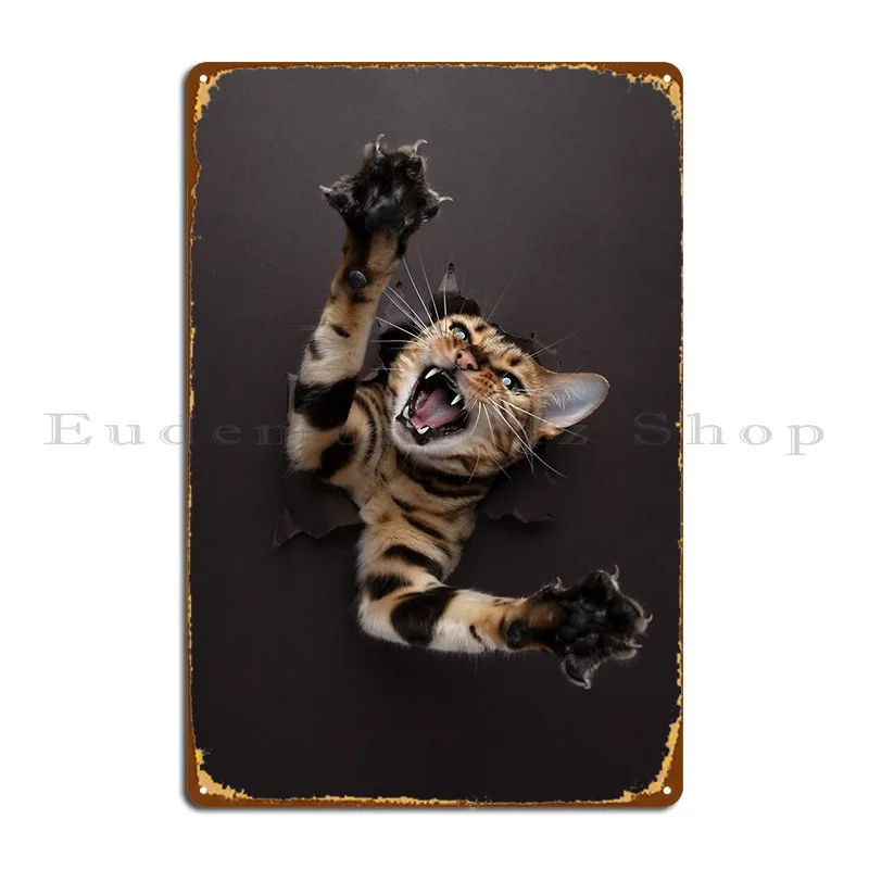 Bengal Cat With Sharp Claws Attacking Furryfritz Metal Sign Bar Plaques Club Bar Home Print Tin Sign Poster