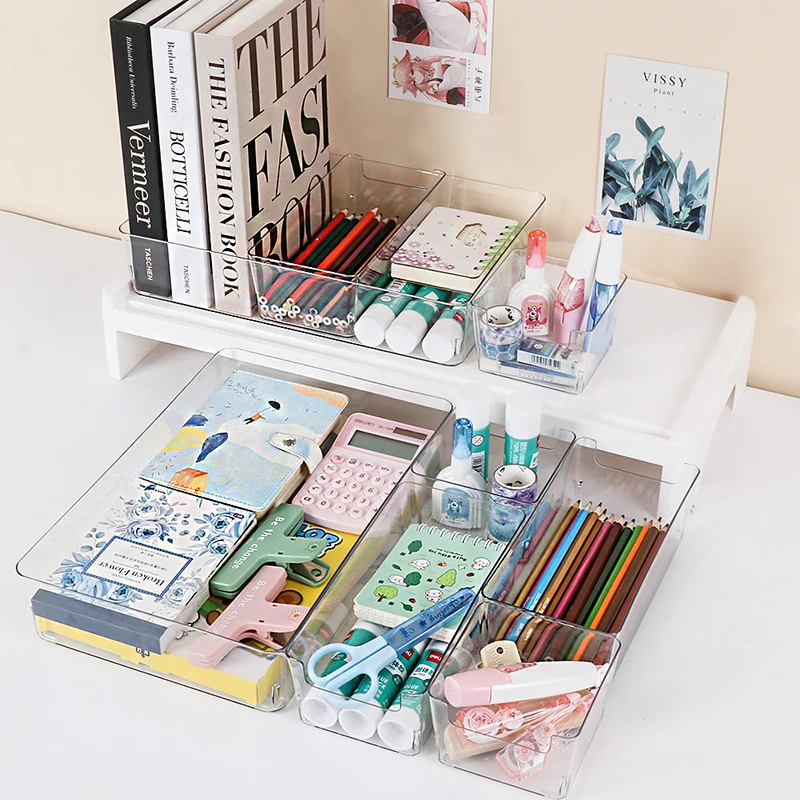 

Transparent drawer storage box desk cabinet built-in stationery storage box plastic desk storage box