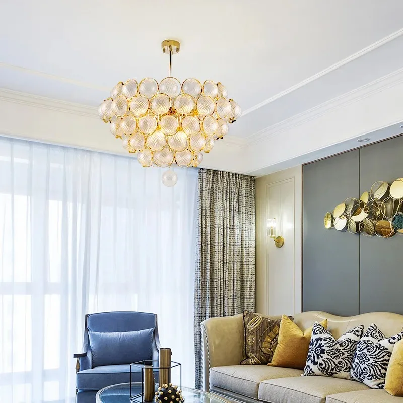 Designer Metal Glass Ball Pendant Lamp American Model Room Luxury Creative Restaurant Living Room Lighting