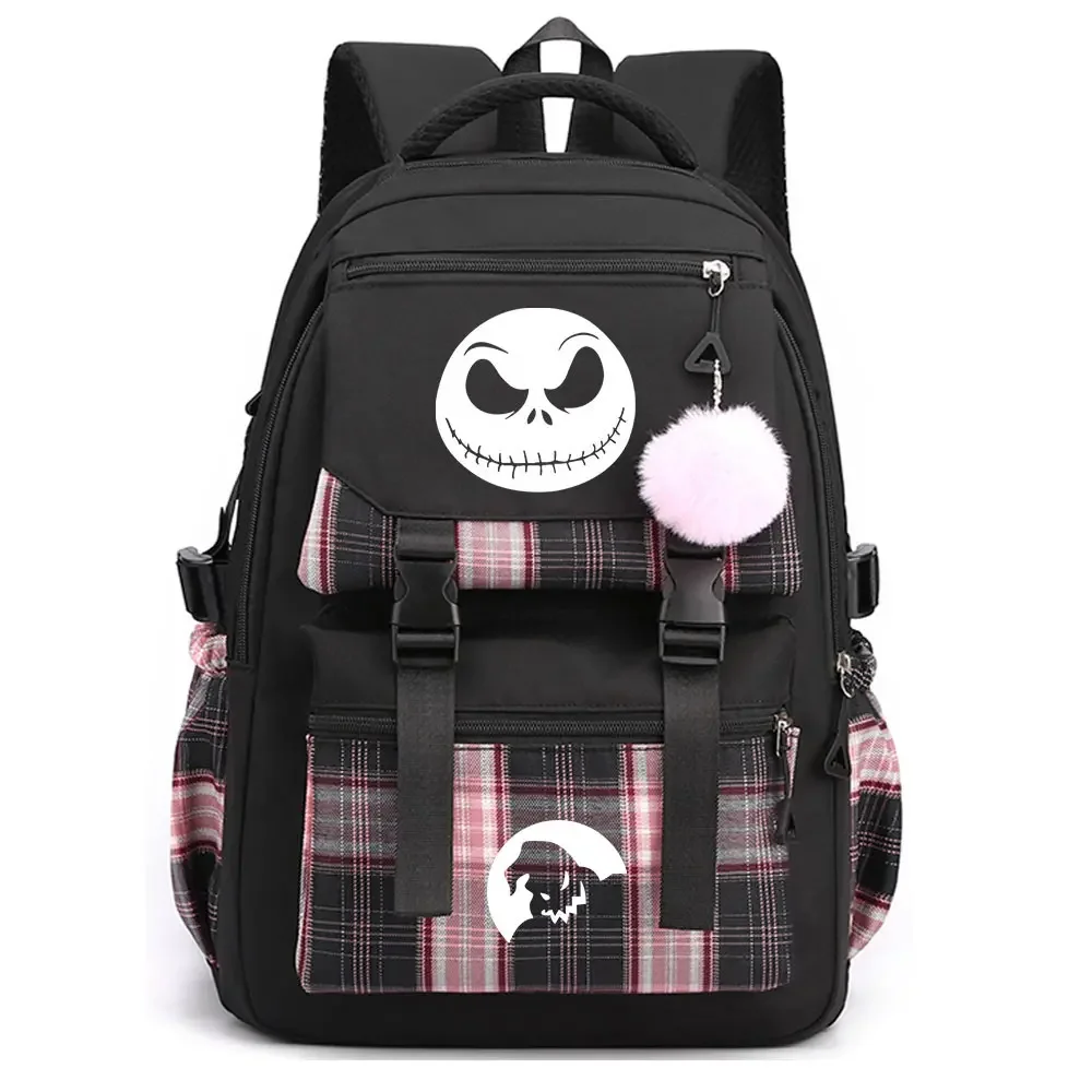 

MINISO Student Backpack Girls Boys Kids School Book Bags Jack Saly Prints Teenagers Schoolbags Women plaid Bagpack