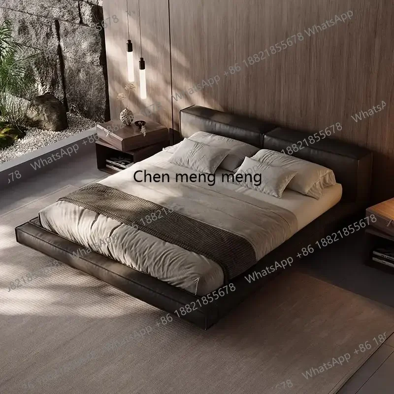 King Genuine Leather Double Bed Bed Bottom With Induction Light Queen Size Bed Frame Letto Matrimoniale Furniture