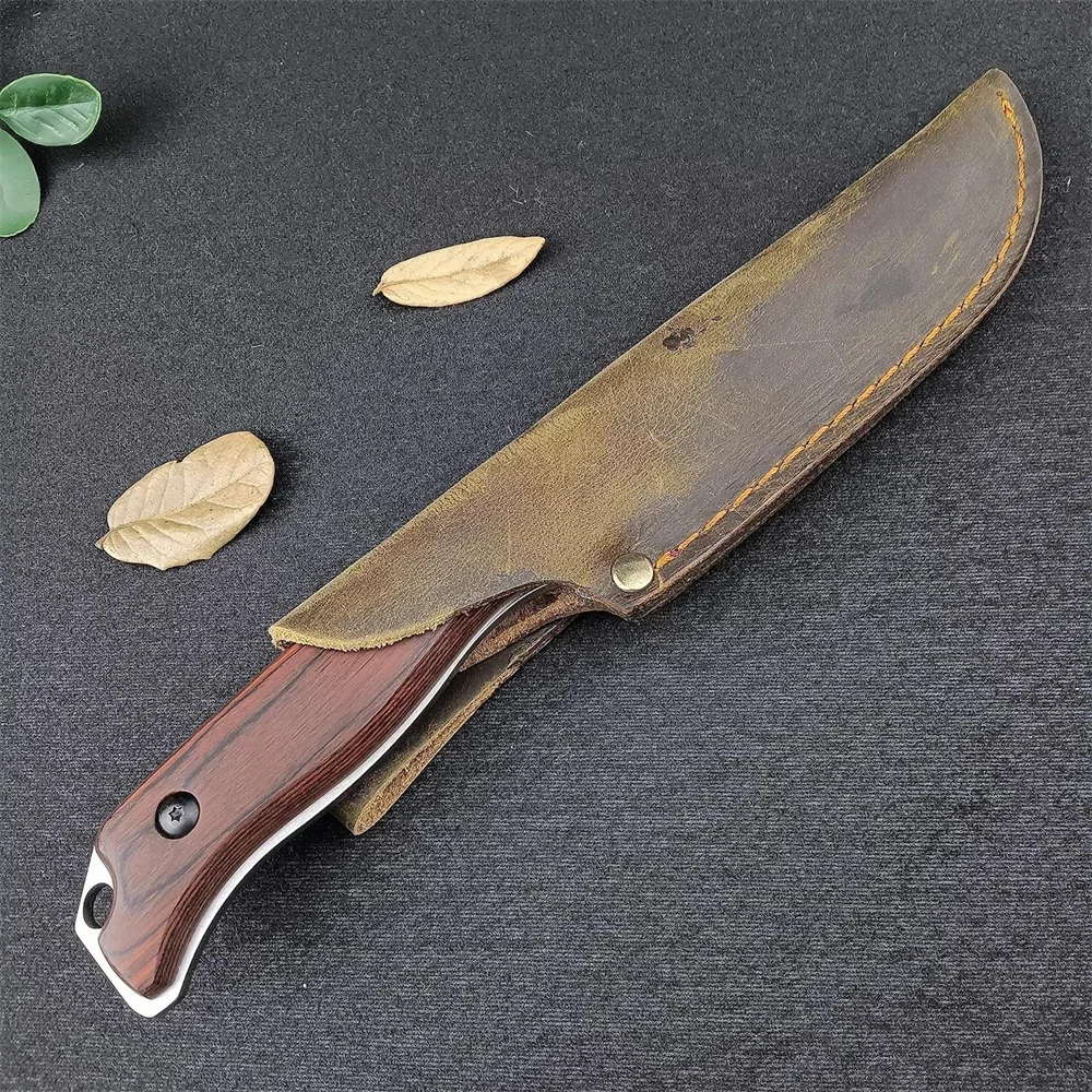 15002 Saddle Mountain Fixed Blade Knife with Leather Sheath CPM-S30V Blade Wood Handle Hunting Knives Self Defense Camping Tools