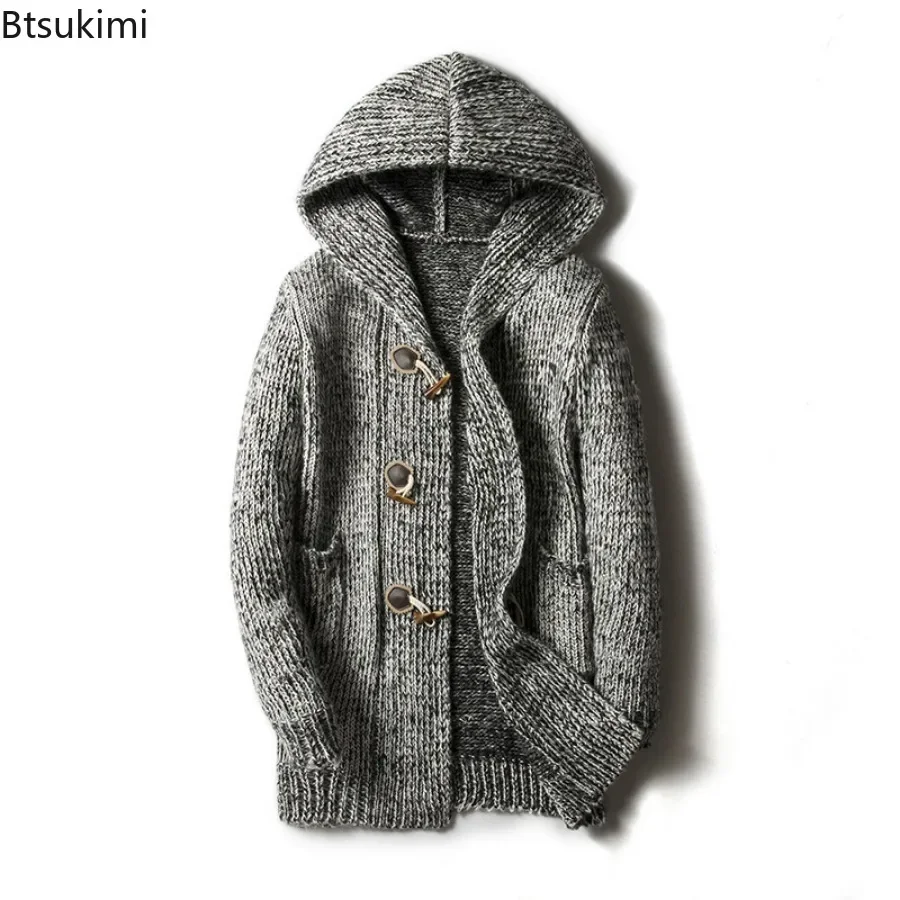 New2024 Men's Winter Warm Sweaters Fashion Long Knitted Sweater Hooded Coats Casual Solid Slim Knitwear Cardigan Jackets for Men