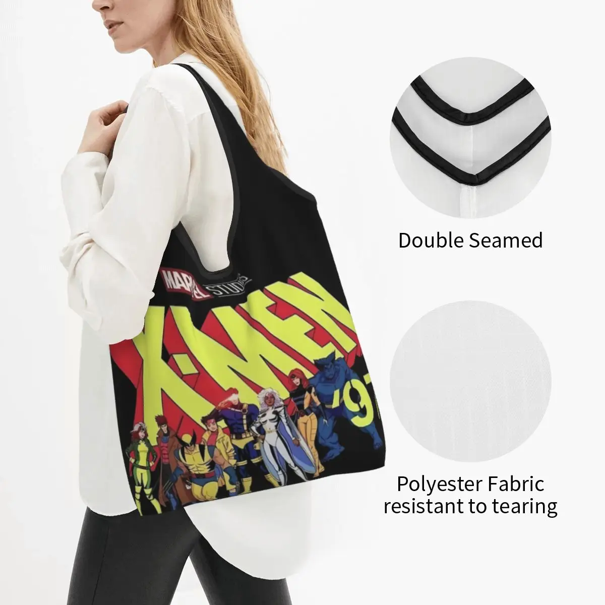 Custom Disney X-Men Marvel Film Grocery Shopping Bags Cute Shopper Tote Shoulder Bag Large Capacity Portable Handbag