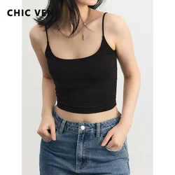 CHIC VEN Womens Crop Tank Tops Loose Short Camis Soft Elastic Bra Bralette Vest Sleeveless Solid New Woman Clothing Summer 2023