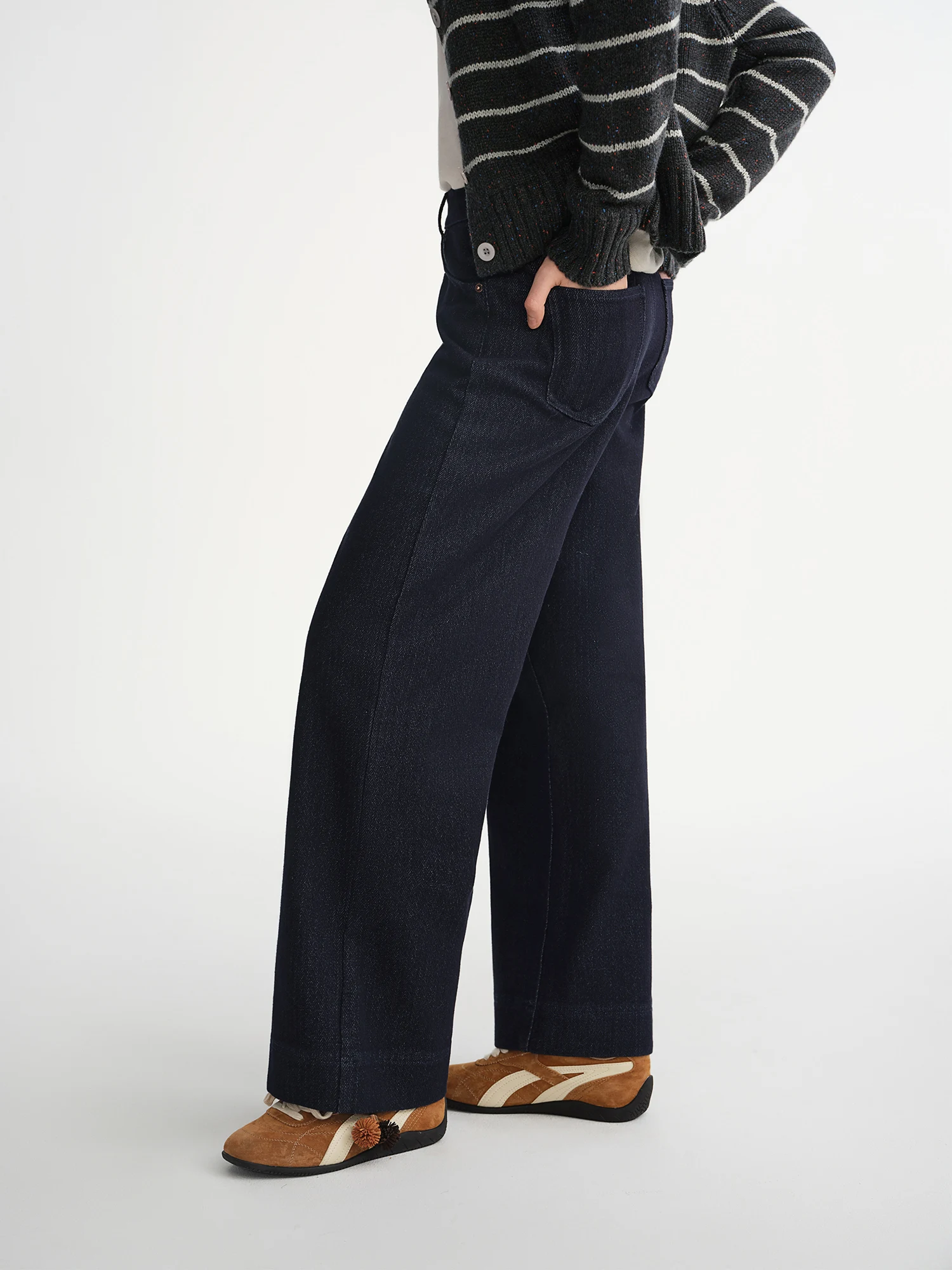 DUSHU 2025 جينز نسائي شتوي متعرج ذو ساق مستقيمة - سروال دينم كلاسيكي مريح مناسب للارتداء اليومي غير الرسمي #4