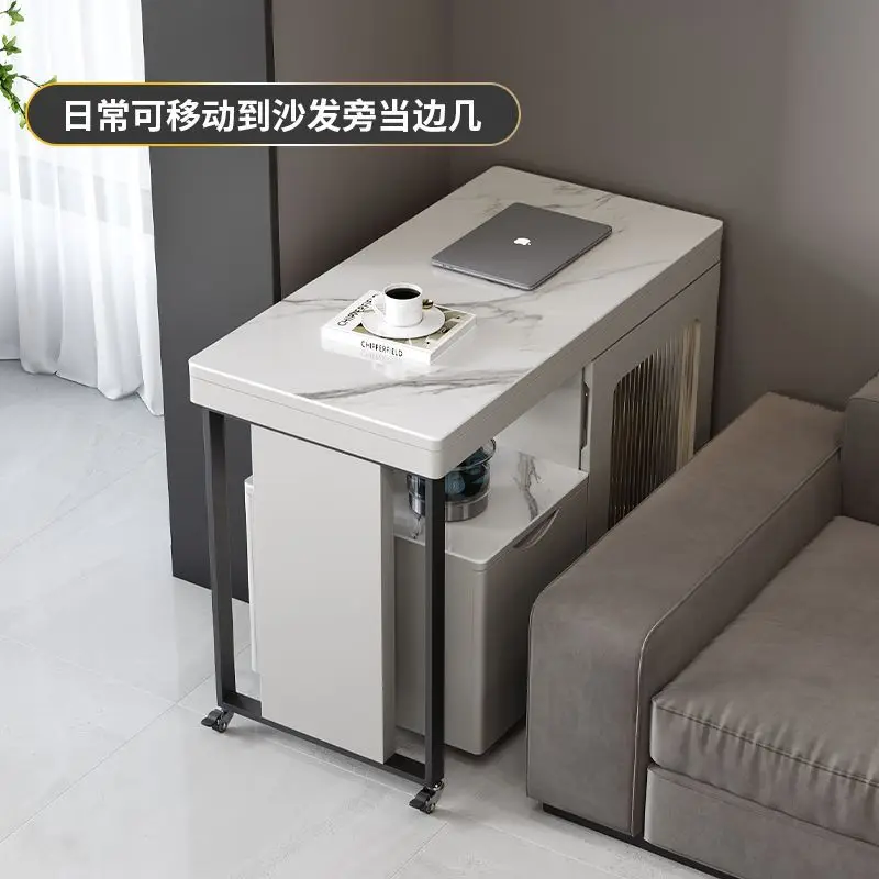 

Mobile rotating telescopic tea table light luxury modern high-end tea table simple home living room rock slab balcony tea table