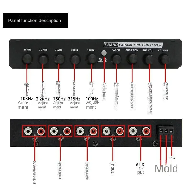 Durable 12V Car mounted amplifier audio EQ5 tuning crossover amplifier