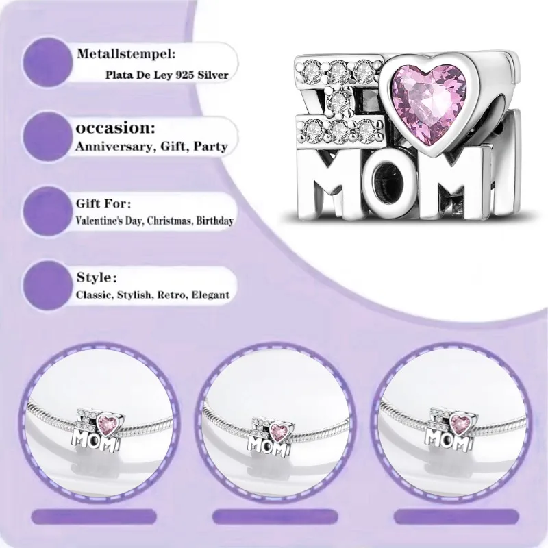 

925 sterling silver pendant bead MM peach heart bracelet accessory