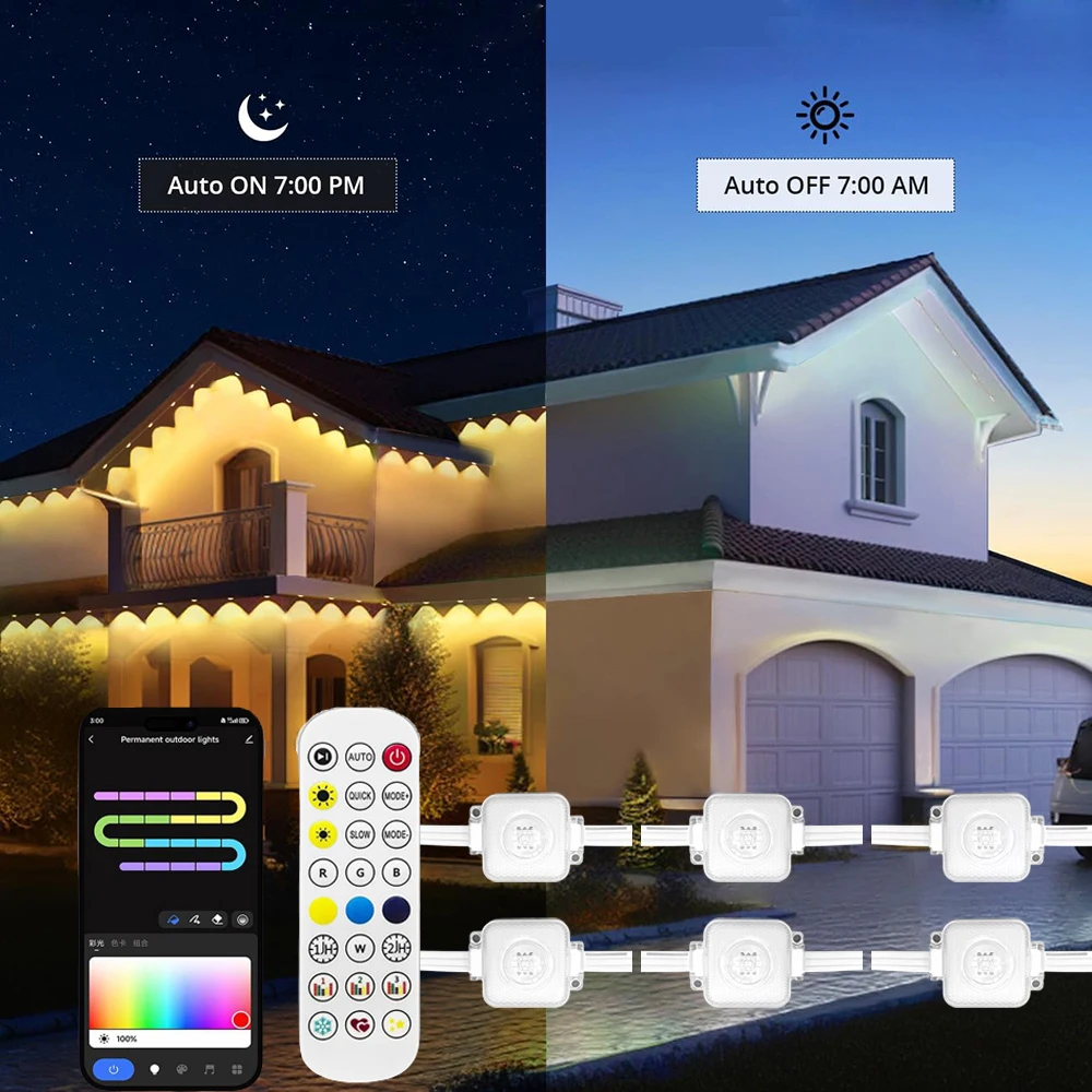 Permanent Outdoor Light 15M, Work with Alexa, Google Assistant, Eaves Lights IP67 Waterproof for Party, Outside Christmas Lights