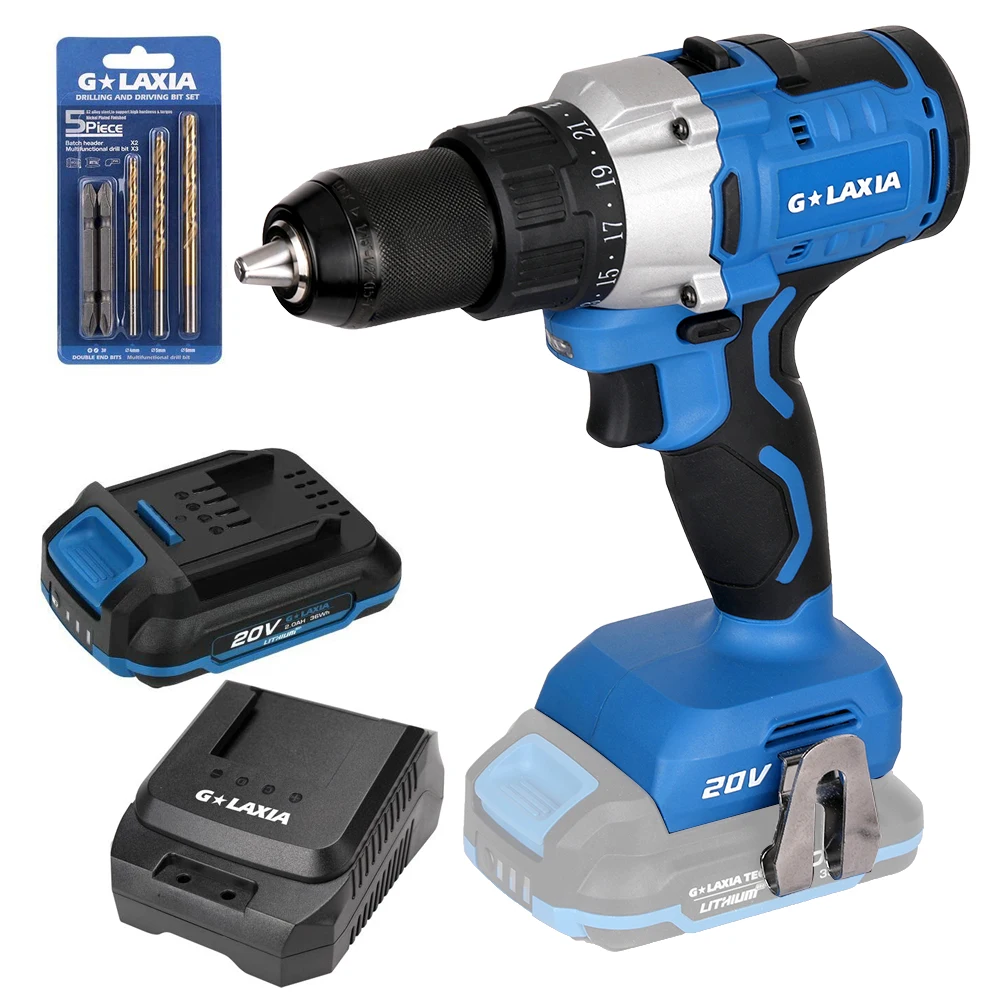 

Cordless Brushless Electric Hand Drill with Rechargeable 20V Li-Ion Lithium Battery
