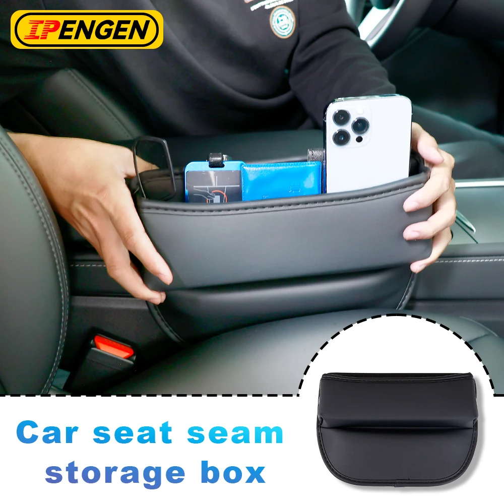 IPENGEN For Tesla Model 3 Y X S Car Side Seat Storage Pocket Box Built-in Cover Water Cup Key Phone Holder Interior Accessories