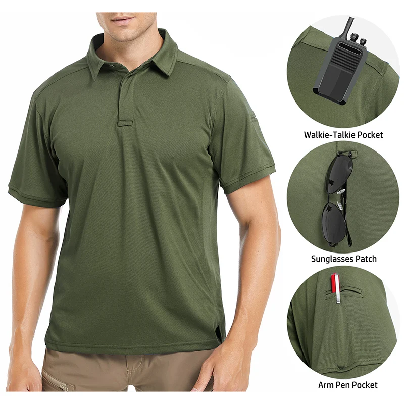 Men\'s Short Sleeve Tactical Shirt Performance Outdoor Polo Shirt Summer UPF 50+ Breathable Fishing Golf Hiking Shirt USA Size