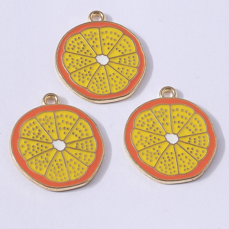 10 Stück 20x23mm Niedliche Emaille-Obst-Orange-Anhänger für Schmuckherstellung, Halsketten, Ohrringe, Armbänder, DIY-Bastelbedarf – Detail 7