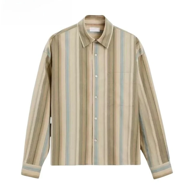 

Casual Striped Long Sve irt Simple ket Decoration Loose Fit Classic Collar Men's Autumn Winter Faion Youth Clothing