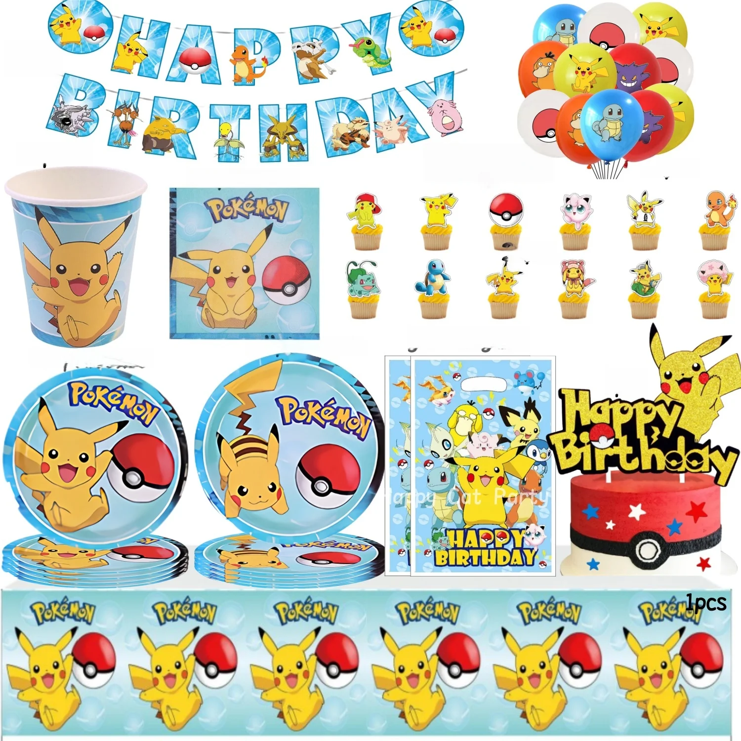 

Complete Pokemon Party Kit Pokemon Plates and Glasses for Parties Tablecloth Baby Shower Pokemon Pikachu Birthday Decorations