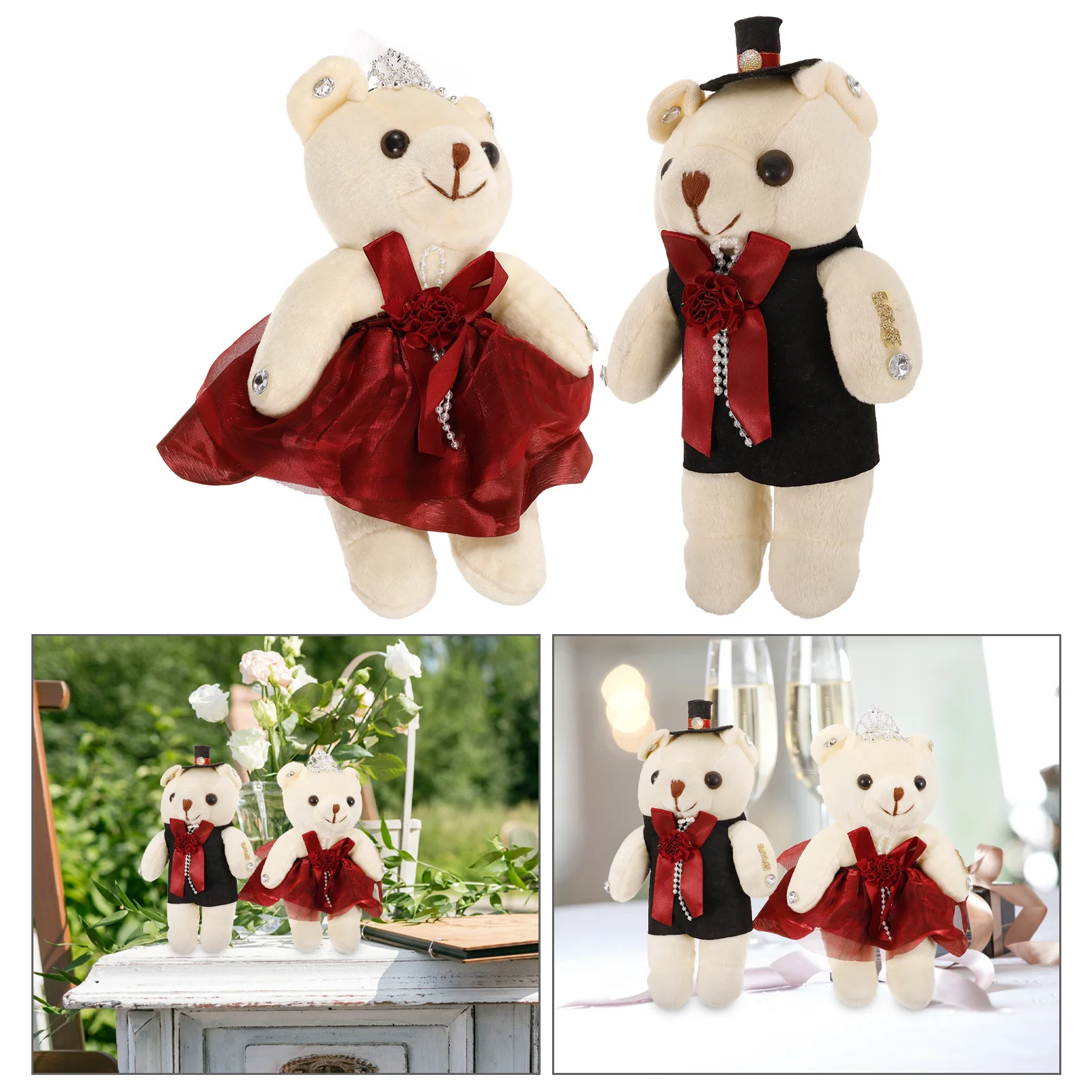 1 par de decoraciones de ramo de oso de dos colores, suministros para fiesta de San Valentín, adornos para decoración de aniversario de compromiso de boda