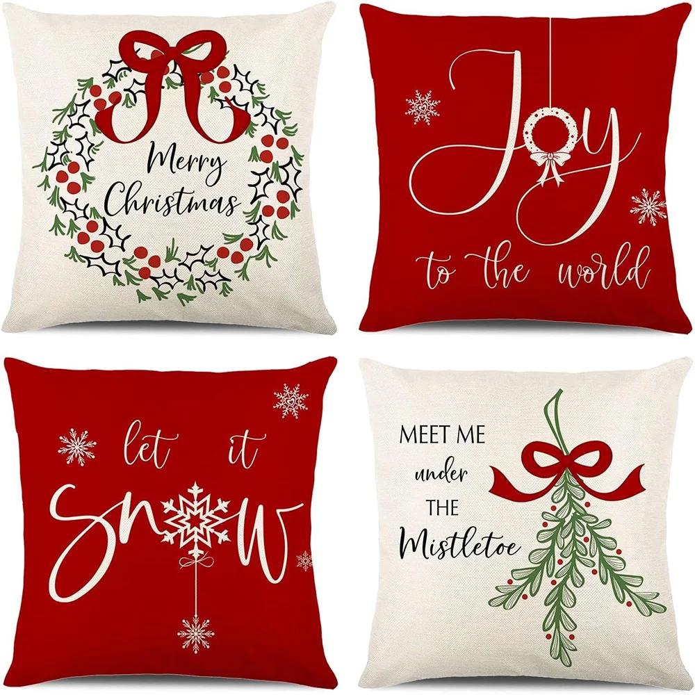 Magia navideña: Feliz Navidad, alegría al mundo, Let it Snow, Meet Me bajo el visco Fundas de almohada Decoración de Año Nuevo