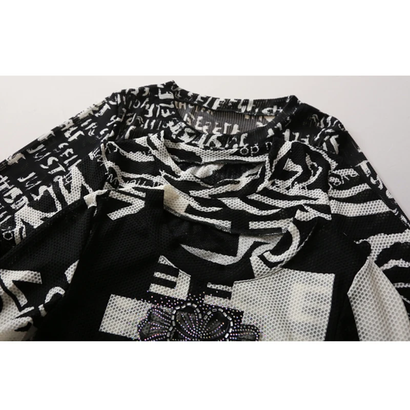 2023 neue Herbst Winter koreanische Kleidung T-Shirt Frauen schick sexy O-Ausschnitt Patchwork Diamanten Tops Langarm Bohrer Hand machen T-Shirts