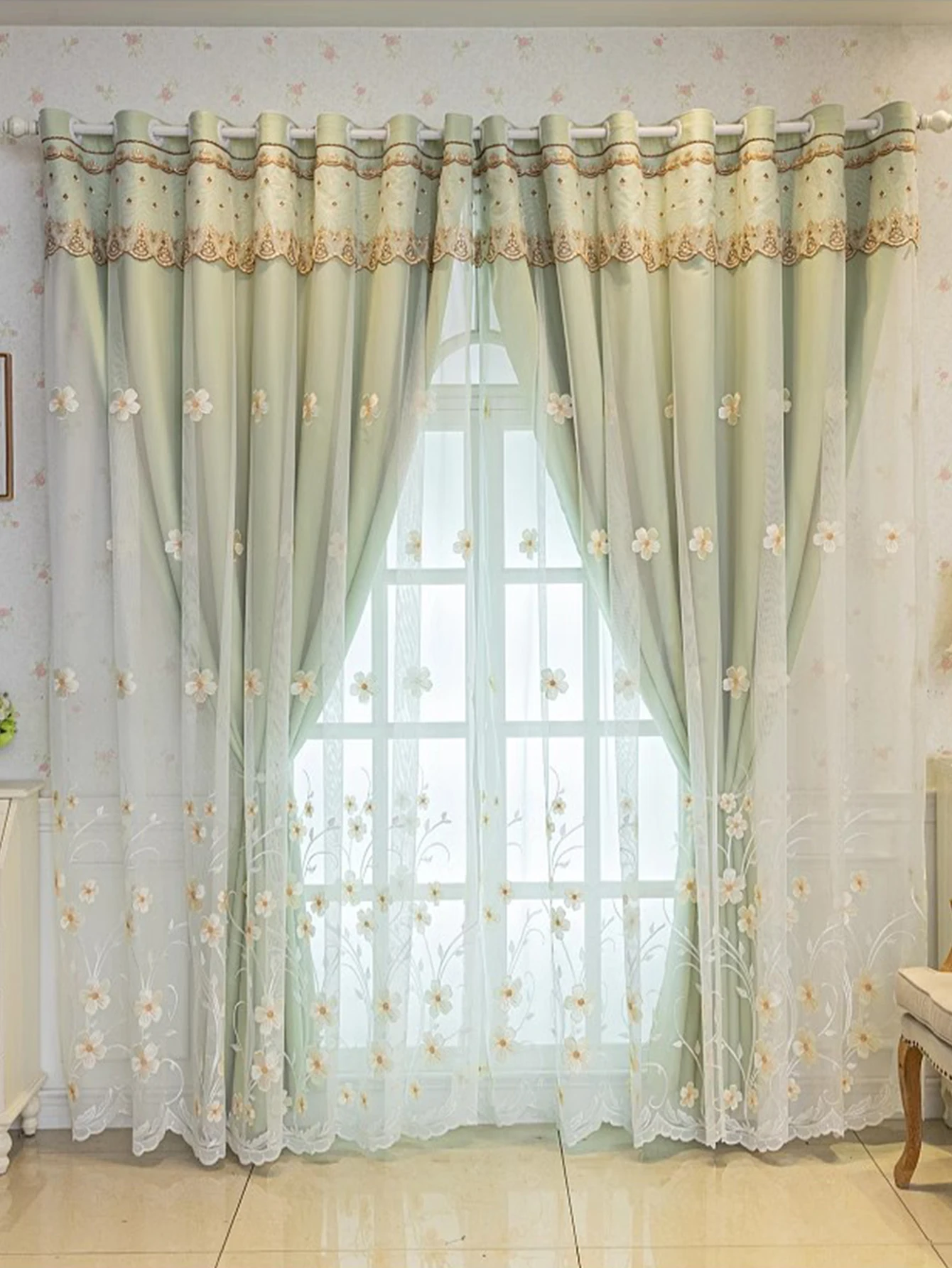

Blackout Curtain Fabric Nordic Simple Bedroom Living Room Balcony Atmospheric Double-layer Yarn All In One