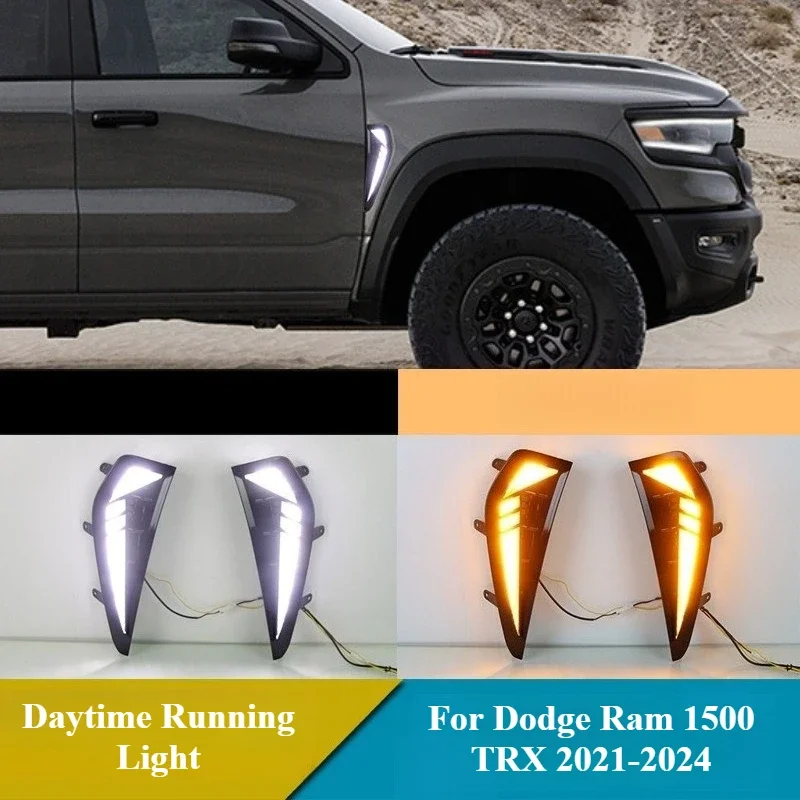 LED Front Fender Side Daytime Running Light DRL Dynamic Yellow Turn Signal Wheel Eyebrow Lamp For Dodge Ram 1500 TRX 2021-2024 detail image 1