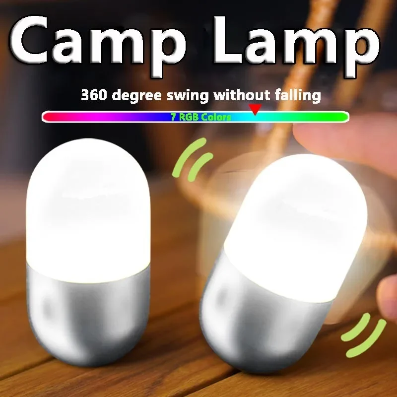

7 RGB Colors Camping Light Tent Lantern Rechargeable Campsite Portable Tumbler LED Night Ambient Lighting Bedroom Lights Gift