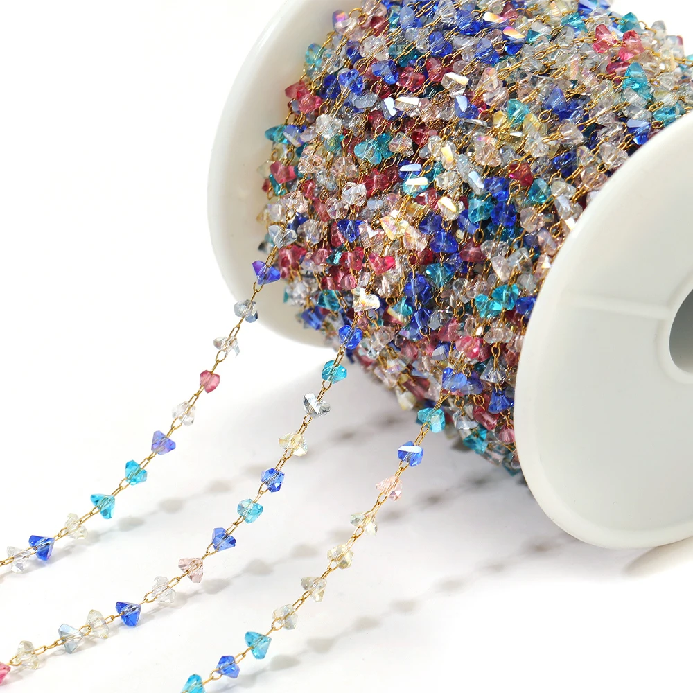 1 Meter Stainless Steel Colorful Crystal Stone Chains Beaded Chains for DIY Jewelry Making Bracelets Earrings Necklaces Supplies