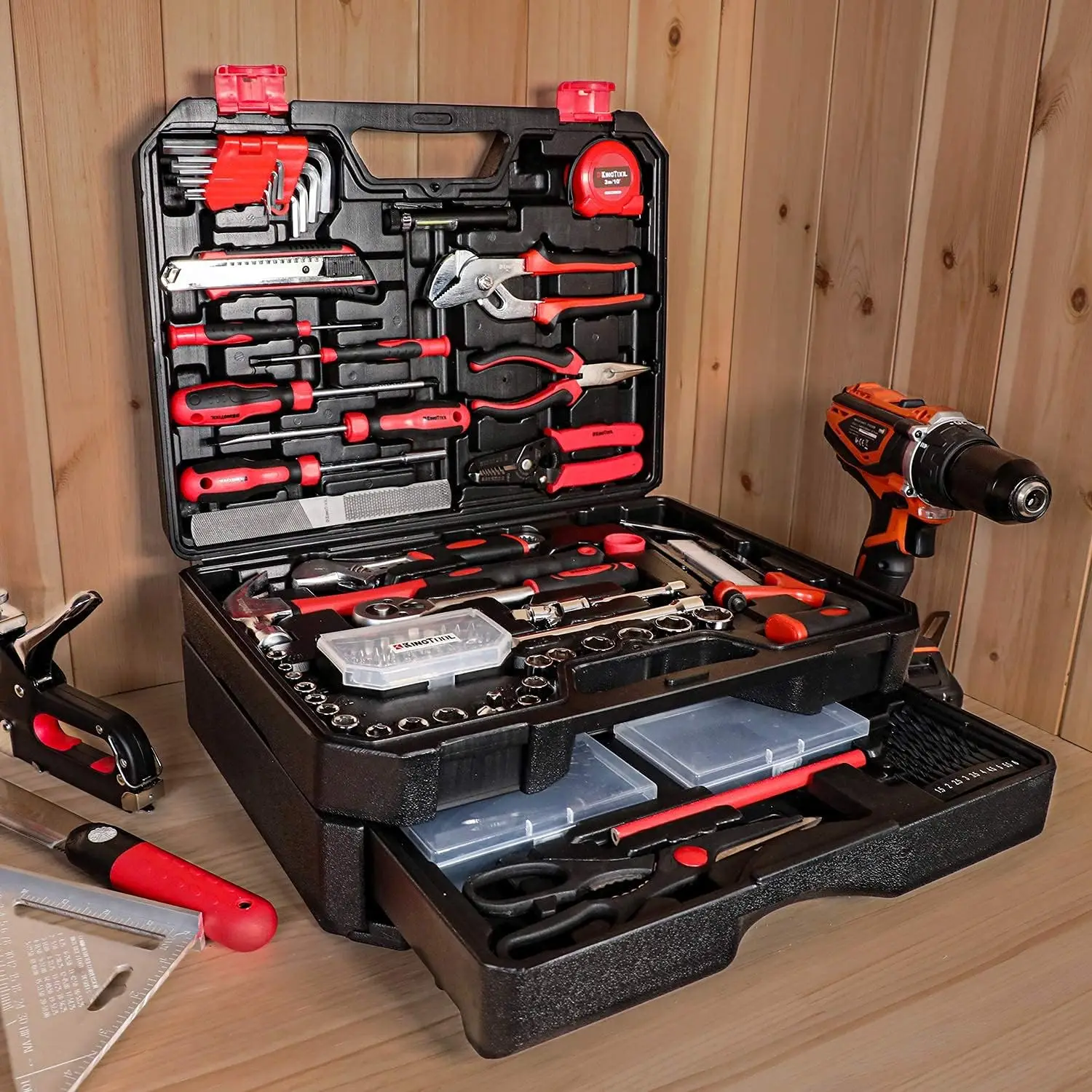 Kingtool 325 Stück Home Repair Tool Kit, allgemeines Home/Auto Repair Tool Set, Toolbox Aufbewahrung koffer mit Schublade