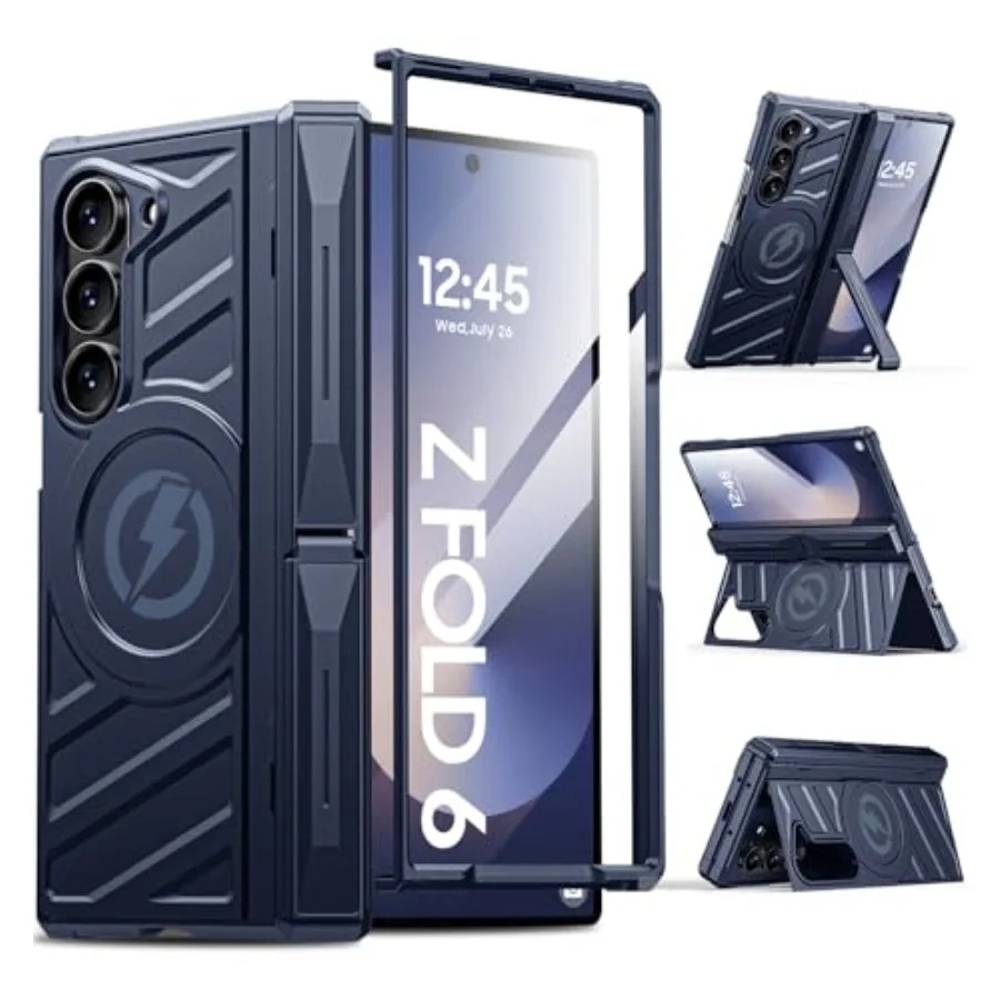 

for Samsung Galaxy Z Fold 6 Case: Heavy Duty Armor Phone Case [Compatible with MagSafe][Hinge Protection][Dual Kickstand] Shock