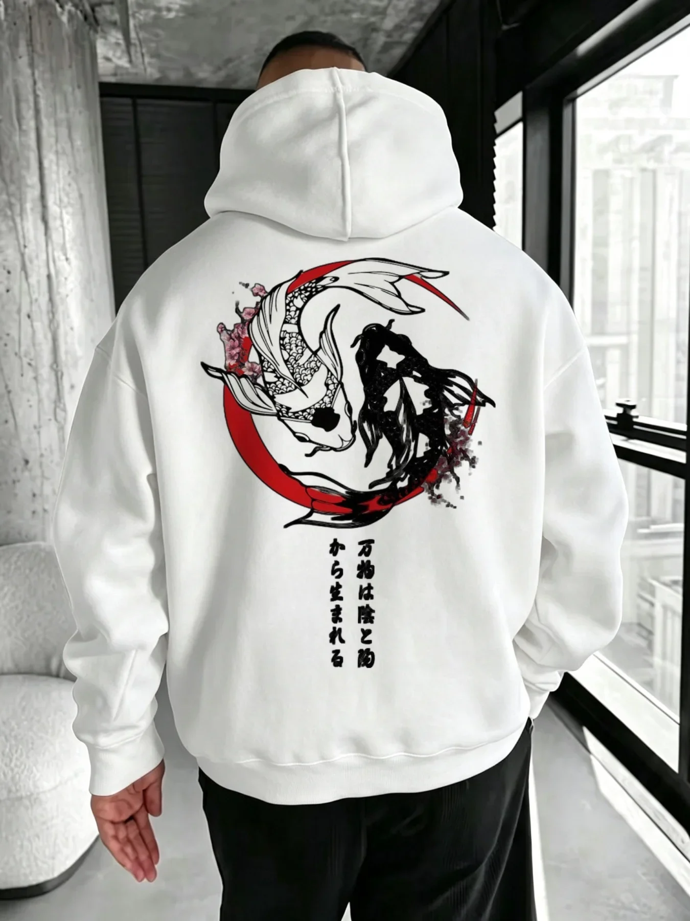 Japanese Hoodie Unisex Koi Fish Yin Yang Enso Cherry Blossom Sakura Samurai Ink Tattoo Kanji Vintage Aesthetic Trendy