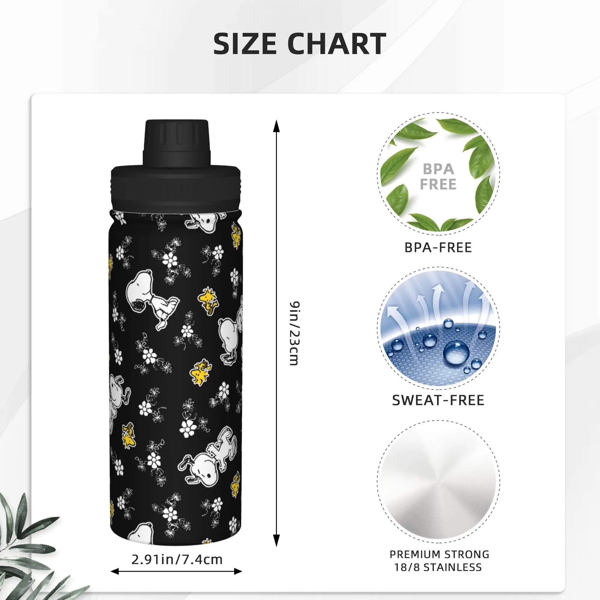 S-Dog-Snoopies Cartoon Fun Flowers 18OZ Sports Insulated Kettle  Coffee Cups Vacuum Flask Outdoor Mug Water Bottle view 4
