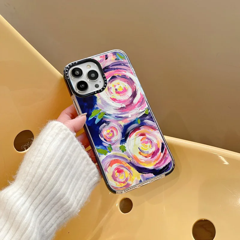 Abstract Oil Painting Flower Case For iPhone 15 14 13 12 11 Pro X XS XR Max 7 8 Plus SE 2020 2022 Soft TPU Shockproof Back Cover