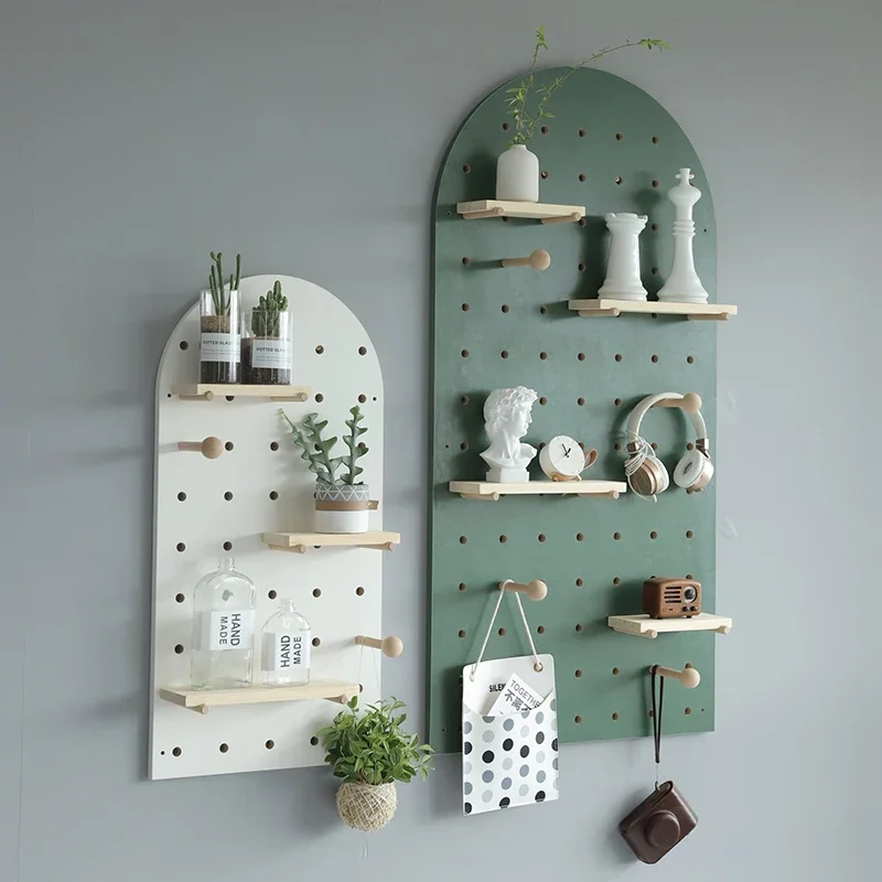 Customized hole board wooden wall hanging shelf Nordic art wall decoration storage living room porch hook can be customized