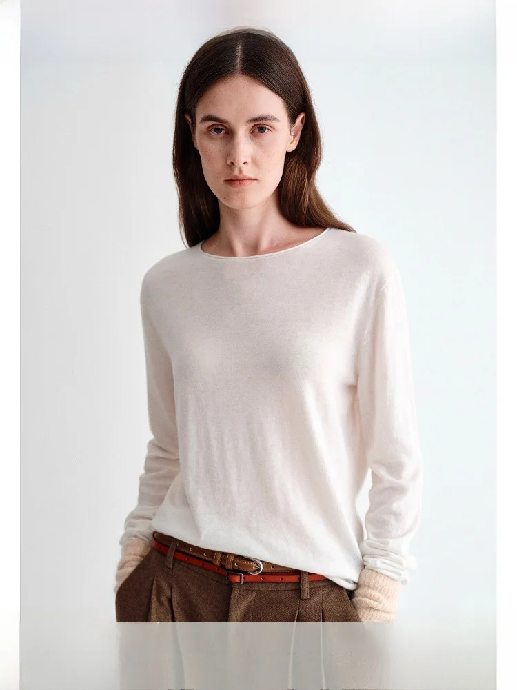 

Ультратонкий мягкий свитер из смесового кашемира и шелка, базовый слой, трикотаж из кашемира и козьей шерсти, комфортный, с круглым вырезом, длинный рукав.