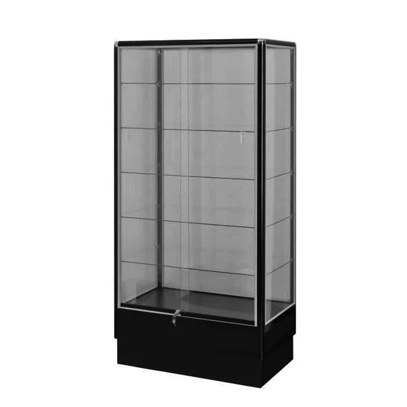 

Custom. hot sale 72 ''high black aluminum frame glass display sliding by wall display full showcase