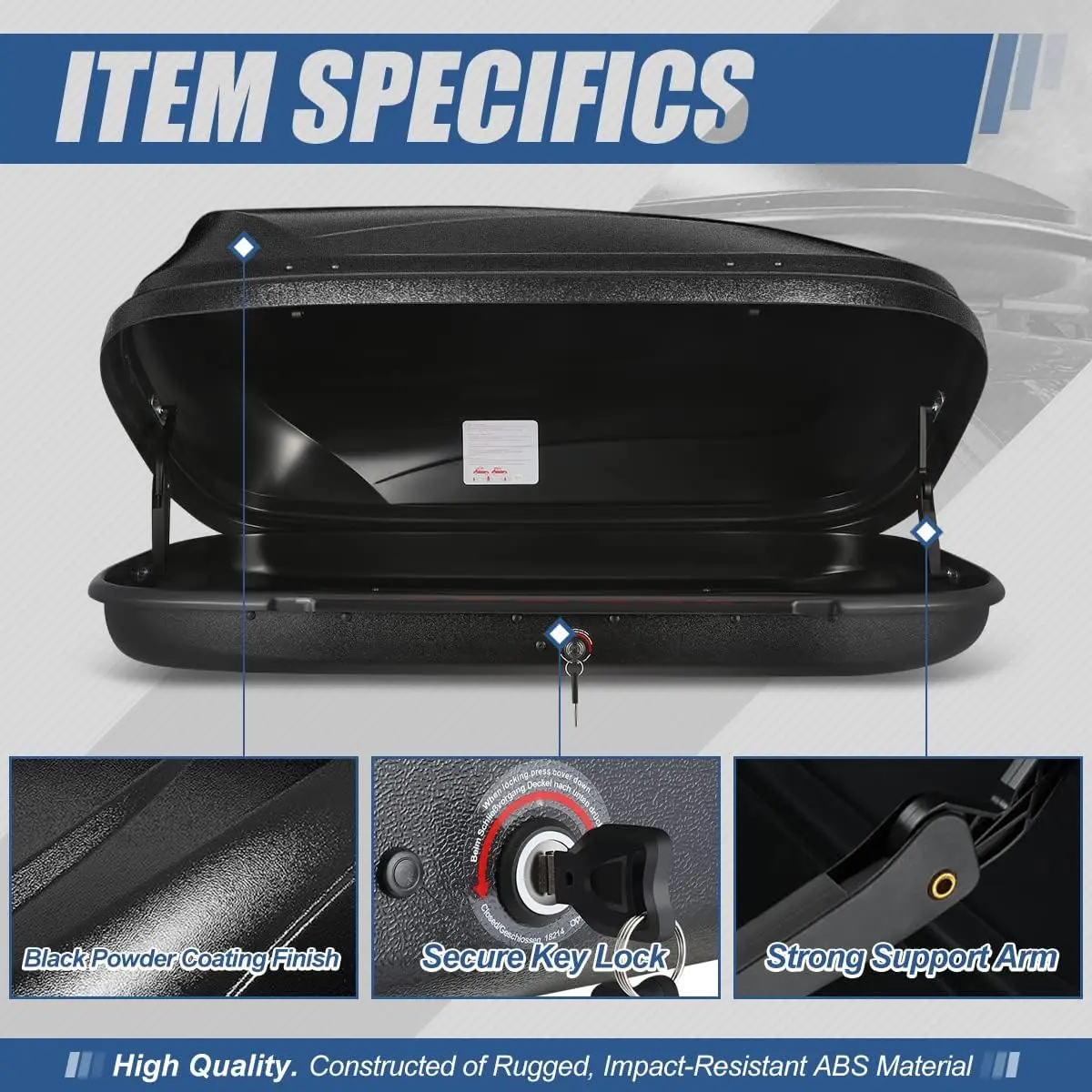 box Cargo Carrier with Security Keys, 53 (L) x 34 (W) x 15 (H) Inches, Capacity 110 Pounds 11 Cubic Feet Tool-Free Install