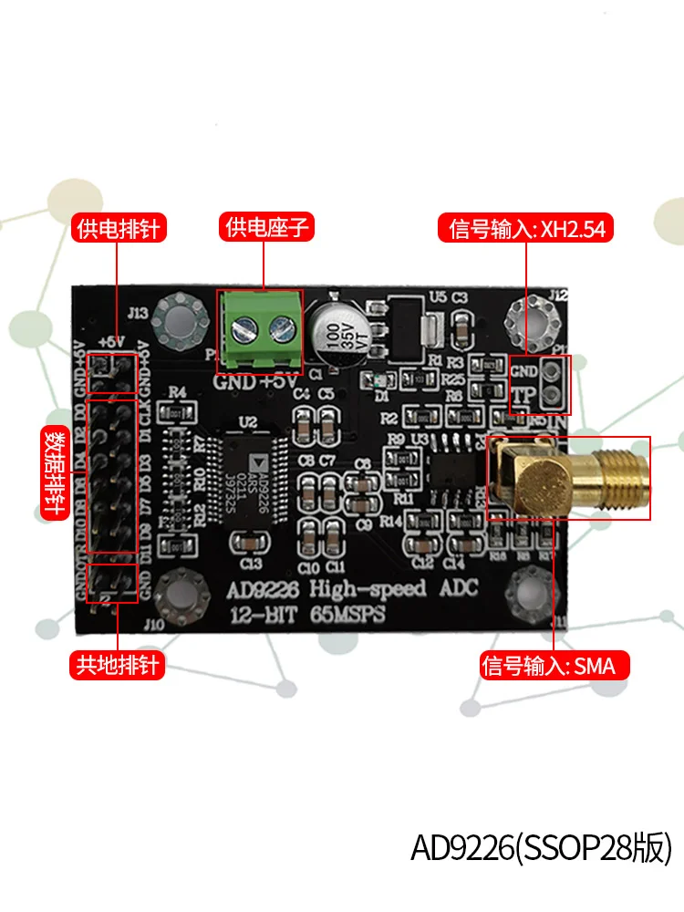 AD9226 module high-speed ADC 65M sampling data acquisition analog-to-digital converter FPGA development board matching