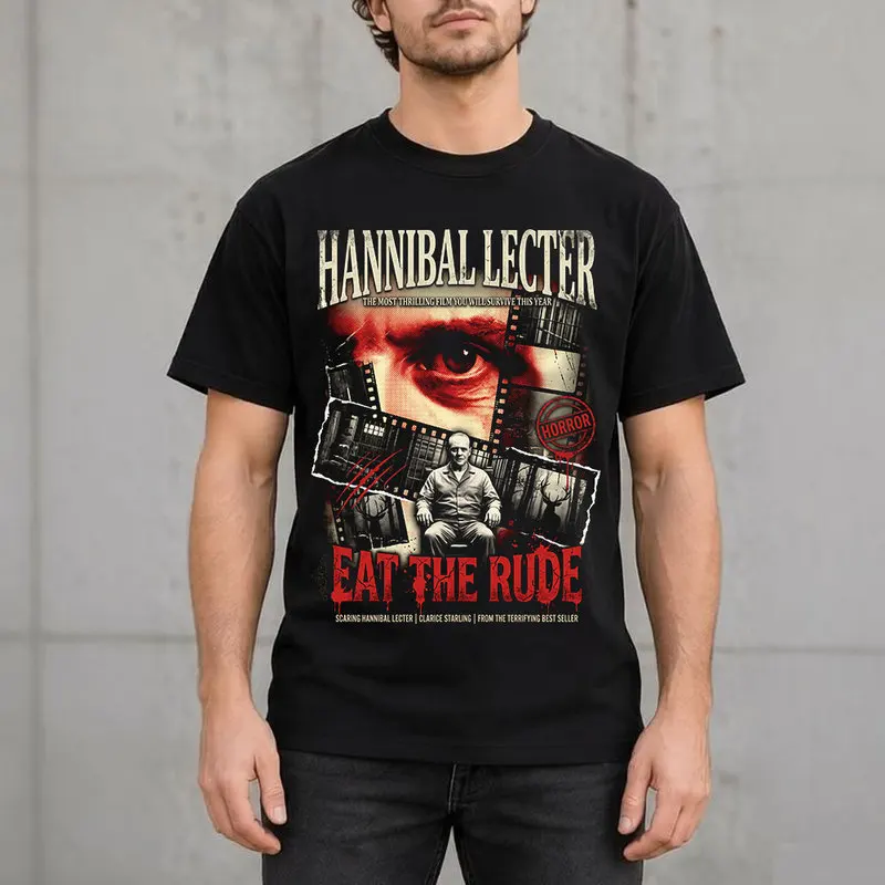 Hannibal Lecter Eat The Rude Graphic T-Shirt Horror TV Series Vintage Gothic Unisex Short Sleeve Tee 100%Cotton Print Casual Top